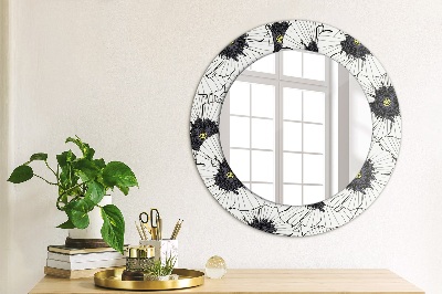 Round mirror printed frame Linear flowers composition