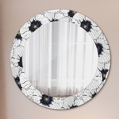 Round mirror printed frame Linear flowers composition