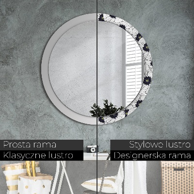 Round mirror printed frame Linear flowers composition