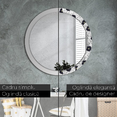 Round mirror printed frame Linear flowers composition