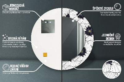 Round mirror printed frame Linear flowers composition