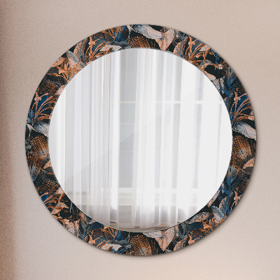 Round decorative wall mirror Dark tropical leaves