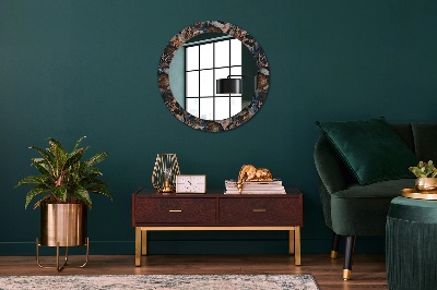 Round decorative wall mirror Dark tropical leaves