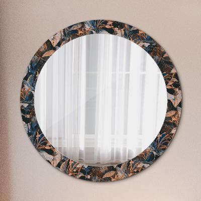 Round decorative wall mirror Dark tropical leaves