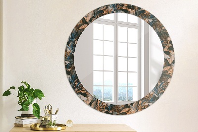 Round decorative wall mirror Dark tropical leaves