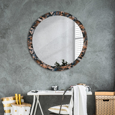 Round decorative wall mirror Dark tropical leaves