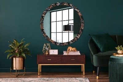 Round decorative wall mirror Dark tropical leaves