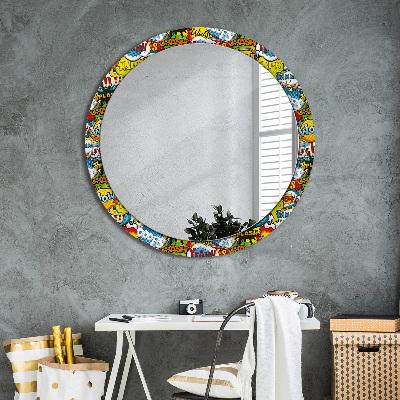 Round decorative wall mirror Comics style pattern