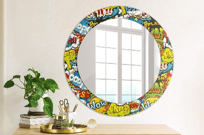 Round decorative wall mirror Comics style pattern