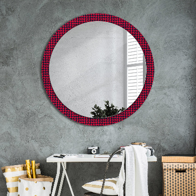 Round mirror decor Red plaid