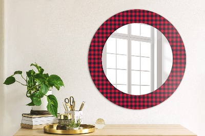 Round mirror decor Red plaid