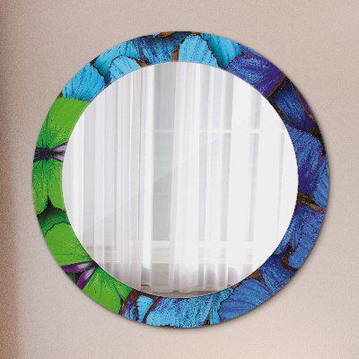 Round mirror printed frame Blue and green butterfly