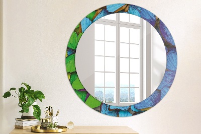 Round mirror printed frame Blue and green butterfly