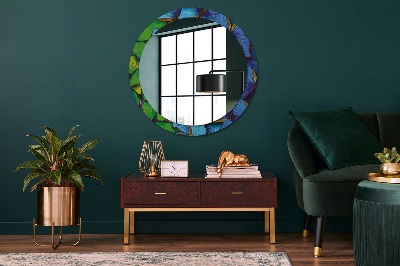 Round mirror printed frame Blue and green butterfly