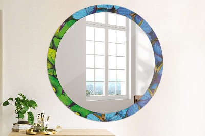 Round mirror printed frame Blue and green butterfly