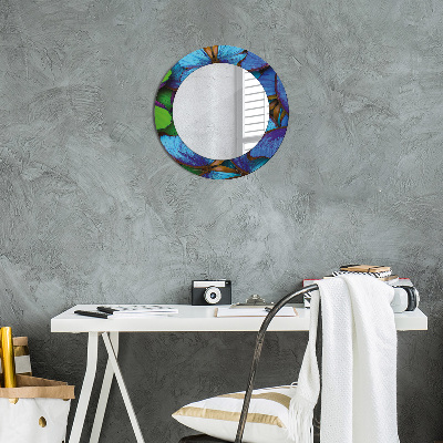 Round mirror printed frame Blue and green butterfly