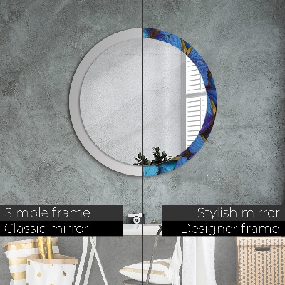 Round mirror printed frame Blue and green butterfly