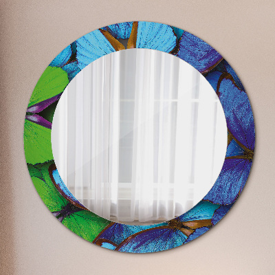 Round mirror printed frame Blue and green butterfly