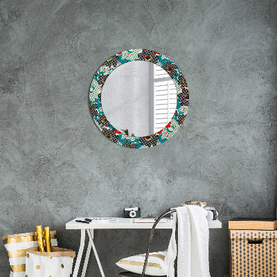 Round mirror printed frame Retro flowers pattern