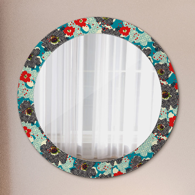 Round mirror printed frame Retro flowers pattern