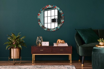 Round mirror printed frame Retro flowers pattern