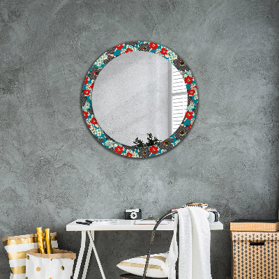 Round mirror printed frame Retro flowers pattern