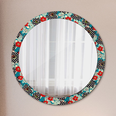 Round mirror printed frame Retro flowers pattern