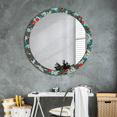 Round mirror printed frame Retro flowers pattern