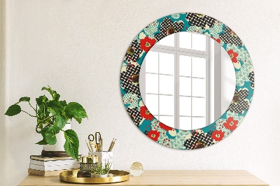 Round mirror printed frame Retro flowers pattern