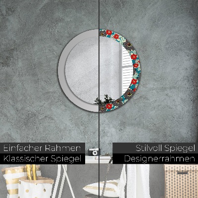 Round mirror printed frame Retro flowers pattern