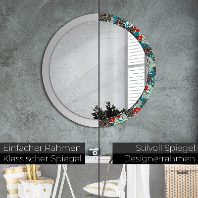 Round mirror printed frame Retro flowers pattern