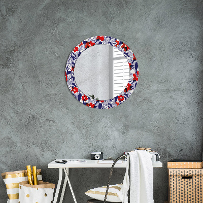 Round mirror decor Philodendron and red flowers