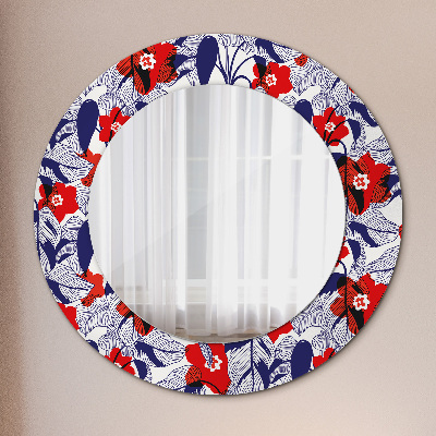 Round mirror decor Philodendron and red flowers