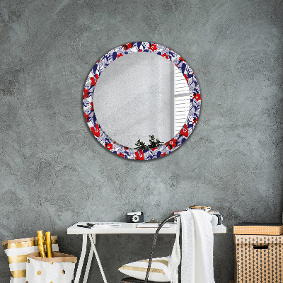 Round mirror decor Philodendron and red flowers