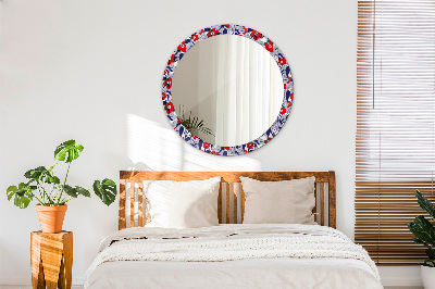 Round mirror decor Philodendron and red flowers