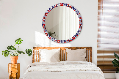 Round mirror decor Philodendron and red flowers