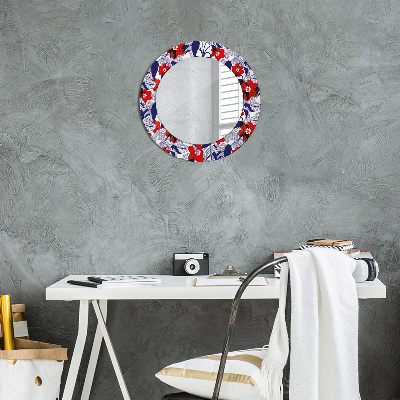 Round mirror decor Philodendron and red flowers