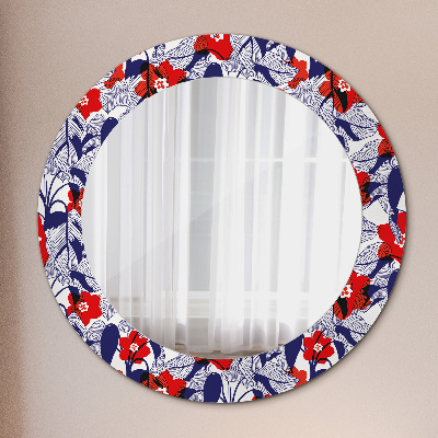 Round mirror decor Philodendron and red flowers