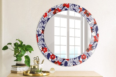 Round mirror decor Philodendron and red flowers