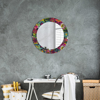 Round mirror printed frame Hand painted flowers