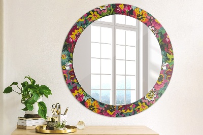 Round mirror printed frame Hand painted flowers