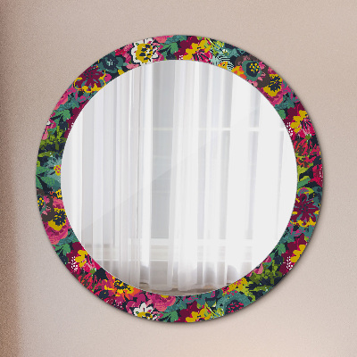 Round mirror printed frame Hand painted flowers