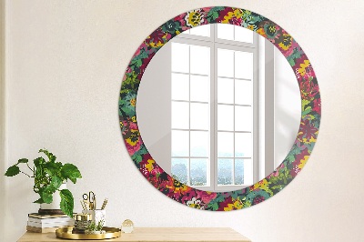 Round mirror printed frame Hand painted flowers