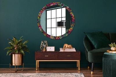 Round mirror printed frame Hand painted flowers