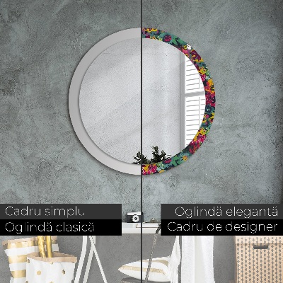 Round mirror printed frame Hand painted flowers