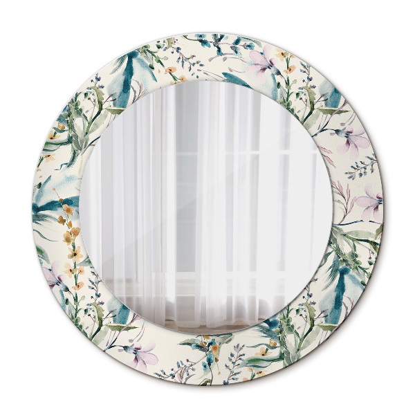 Round mirror printed frame Watercolor flowers