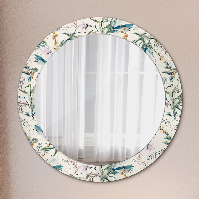 Round mirror printed frame Watercolor flowers