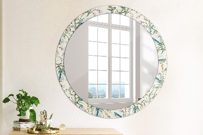 Round mirror printed frame Watercolor flowers