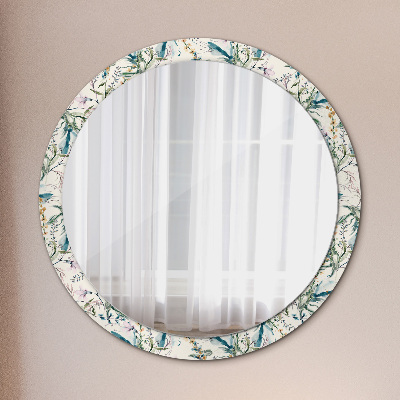 Round mirror printed frame Watercolor flowers