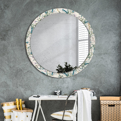 Round mirror printed frame Watercolor flowers